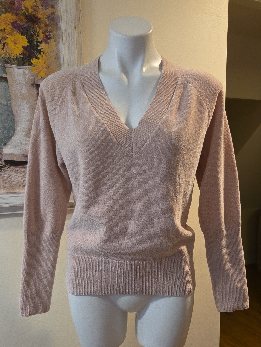 White House Black Market Blush V-Neck Sweater